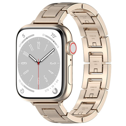 For Apple Watch Series 9 45mm H Slim Stainless Steel Watch Band(Starlight) by bashfashion