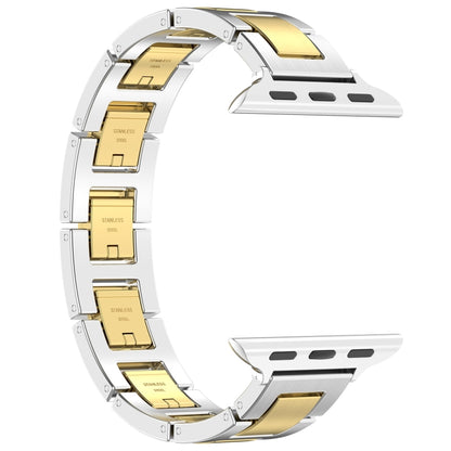 For Apple Watch Series 9 45mm H Slim Stainless Steel Watch Band(Silver Gold) by bashfashion