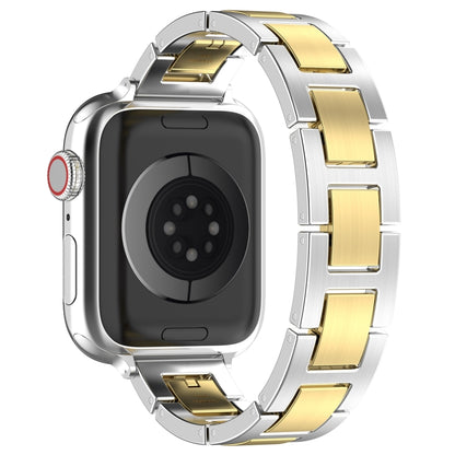 For Apple Watch Series 9 45mm H Slim Stainless Steel Watch Band(Silver Gold) by bashfashion