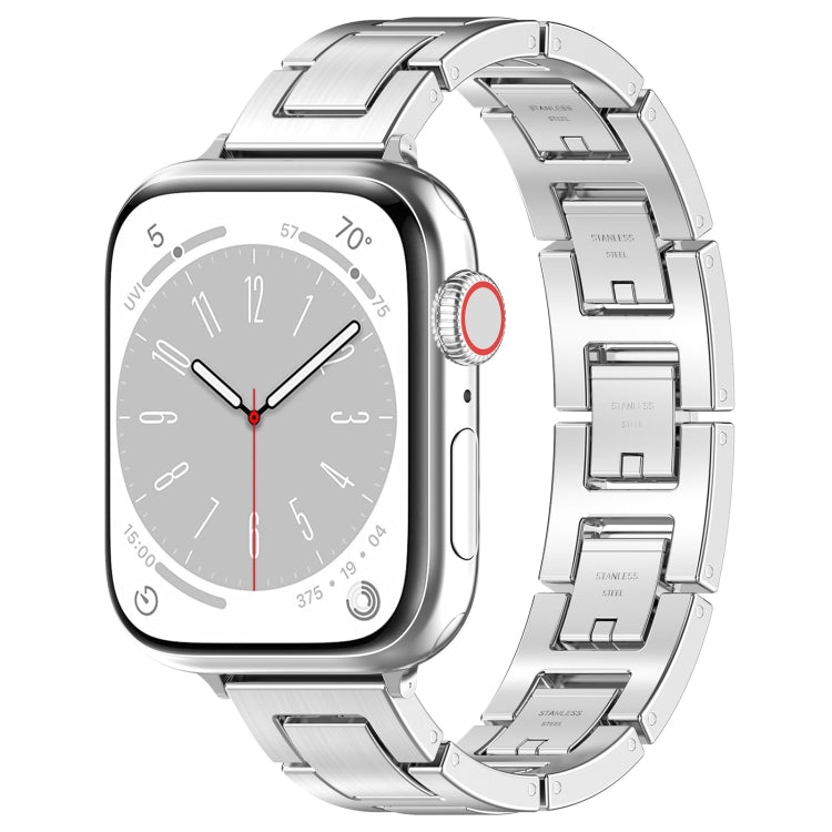 For Apple Watch Series 9 45mm H Slim Stainless Steel Watch Band(Silver) by bashfashion