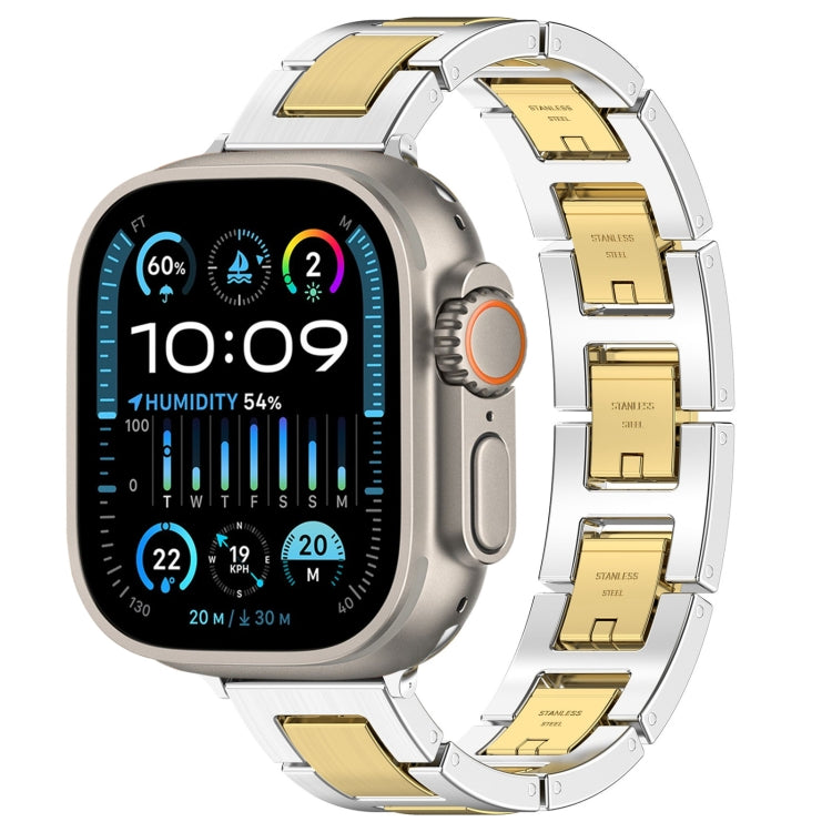 For Apple Watch Ultra 49mm H Slim Stainless Steel Watch Band(Silver Gold) by bashfashion