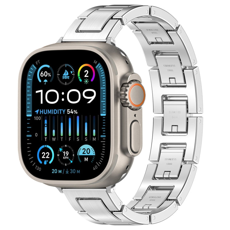 For Apple Watch Ultra 49mm H Slim Stainless Steel Watch Band(Silver) by bashfashion