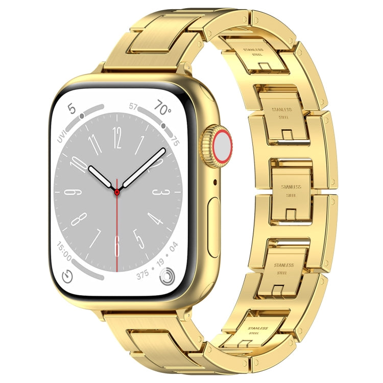 For Apple Watch Series 8 41mm H Slim Stainless Steel Watch Band(Gold) by bashfashion