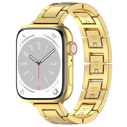 For Apple Watch Series 8 41mm H Slim Stainless Steel Watch Band(Gold) by bashfashion