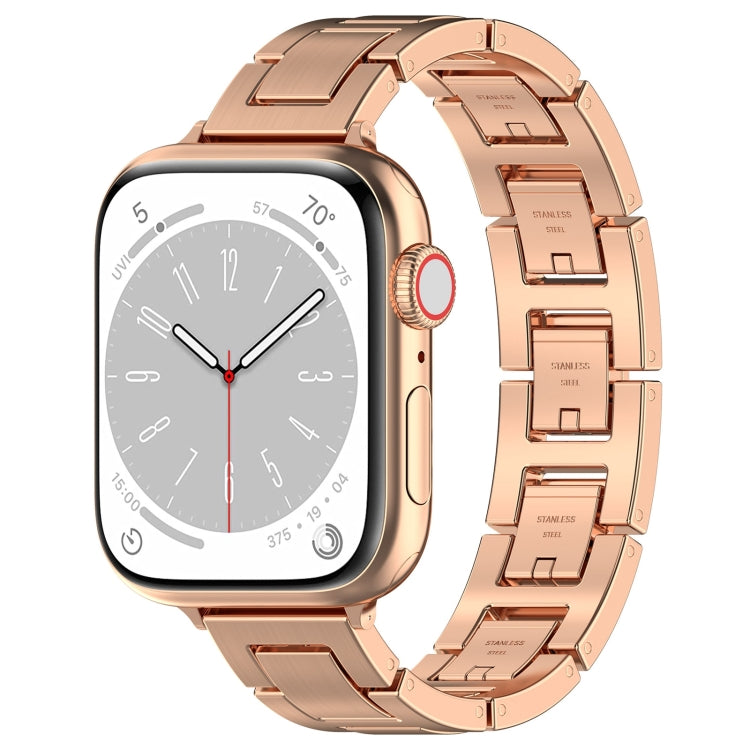 For Apple Watch Series 8 41mm H Slim Stainless Steel Watch Band(Rose Gold) by bashfashion
