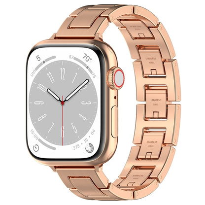 For Apple Watch Series 8 41mm H Slim Stainless Steel Watch Band(Rose Gold) by bashfashion