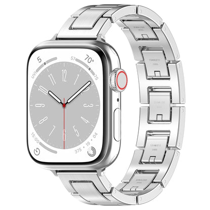 For Apple Watch Series 8 41mm H Slim Stainless Steel Watch Band(Silver) by bashfashion