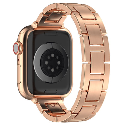 For Apple Watch Series 8 45mm H Slim Stainless Steel Watch Band(Rose Gold) by bashfashion