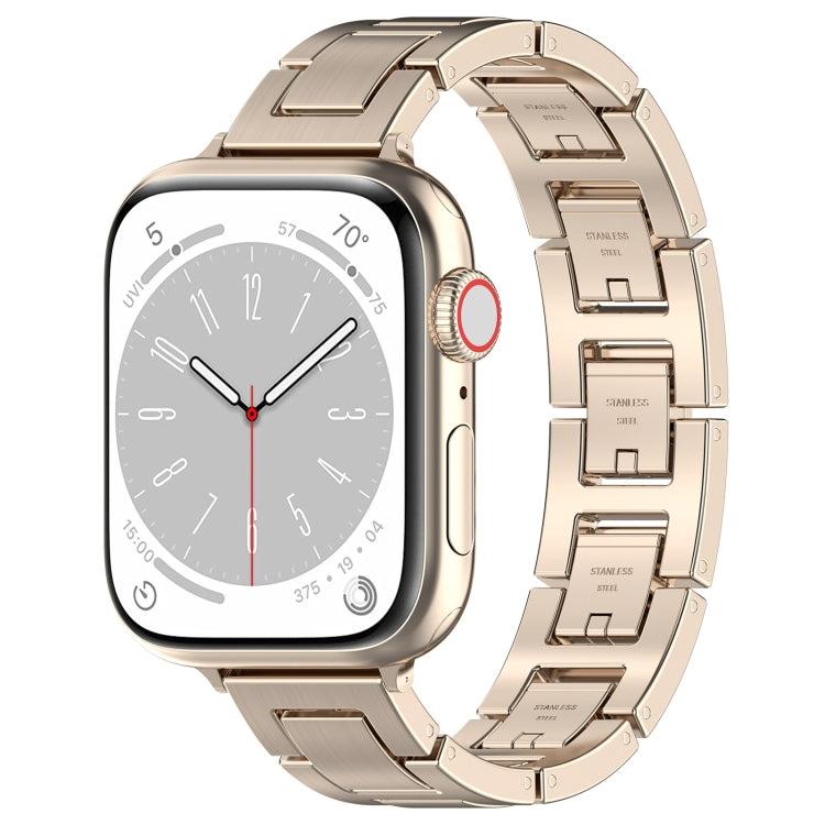 For Apple Watch Series 8 45mm H Slim Stainless Steel Watch Band(Starlight) by bashfashion