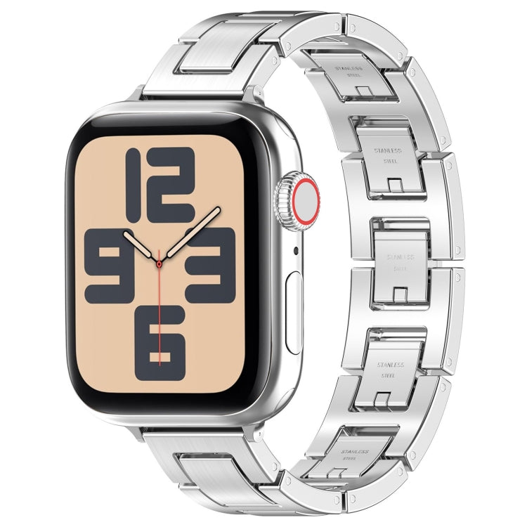 For Apple Watch SE 2022 44mm H Slim Stainless Steel Watch Band(Silver) by bashfashion