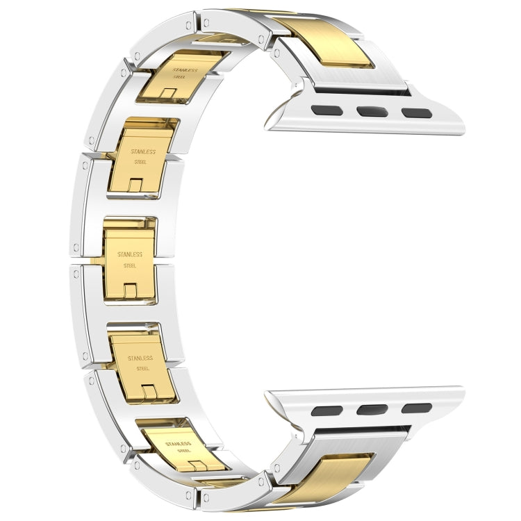 For Apple Watch Series 7 45mm H Slim Stainless Steel Watch Band(Silver Gold) by bashfashion