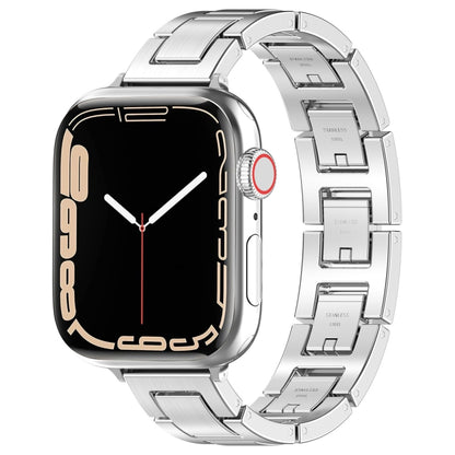 For Apple Watch Series 7 45mm H Slim Stainless Steel Watch Band(Silver) by bashfashion