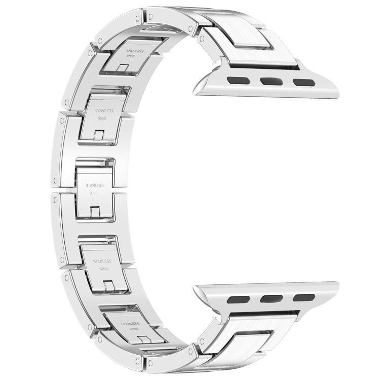 For Apple Watch Series 7 45mm H Slim Stainless Steel Watch Band(Silver) by bashfashion