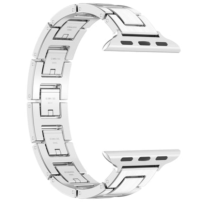 For Apple Watch Series 7 45mm H Slim Stainless Steel Watch Band(Silver) by bashfashion