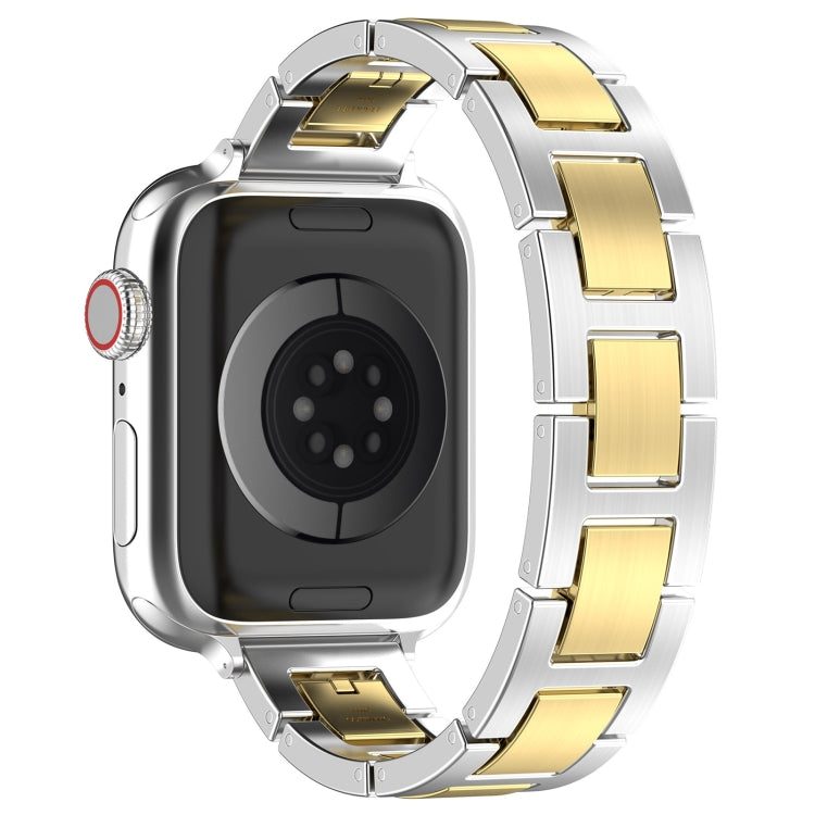 For Apple Watch SE 40mm H Slim Stainless Steel Watch Band(Silver Gold) by bashfashion