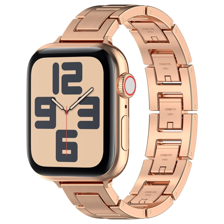 For Apple Watch SE 44mm H Slim Stainless Steel Watch Band(Rose Gold) by bashfashion