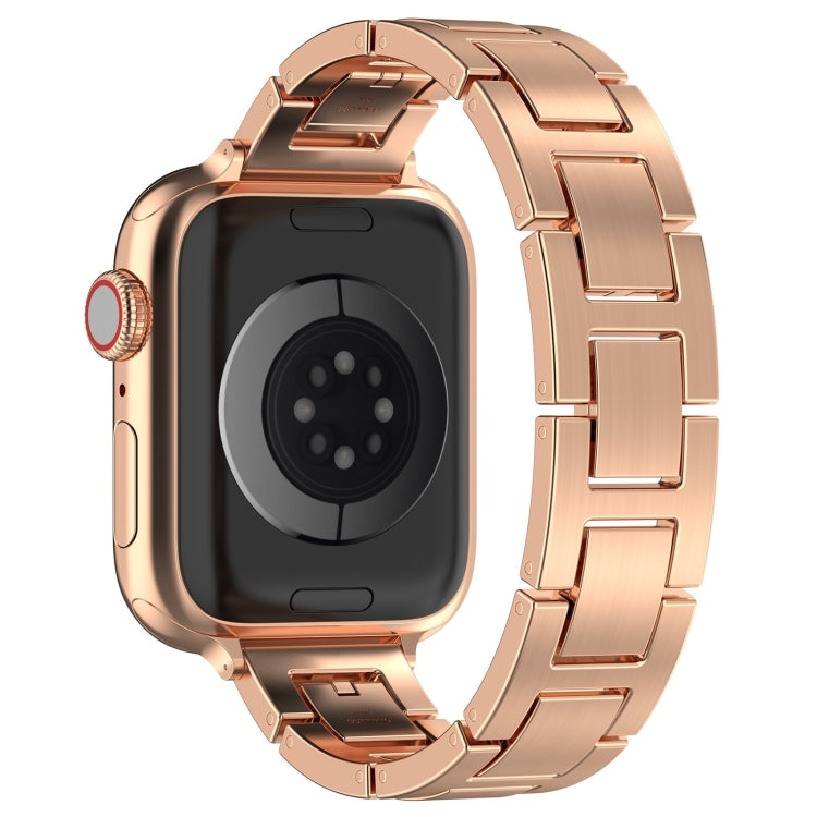For Apple Watch SE 44mm H Slim Stainless Steel Watch Band(Rose Gold) by bashfashion