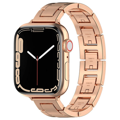 For Apple Watch Series 5 44mm H Slim Stainless Steel Watch Band(Rose Gold) by bashfashion