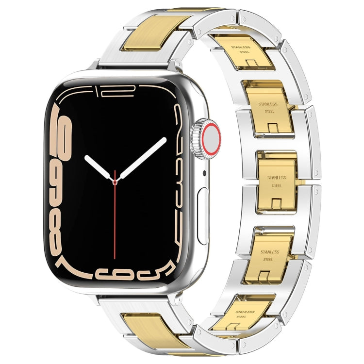 For Apple Watch Series 4 40mm H Slim Stainless Steel Watch Band(Silver Gold) by bashfashion