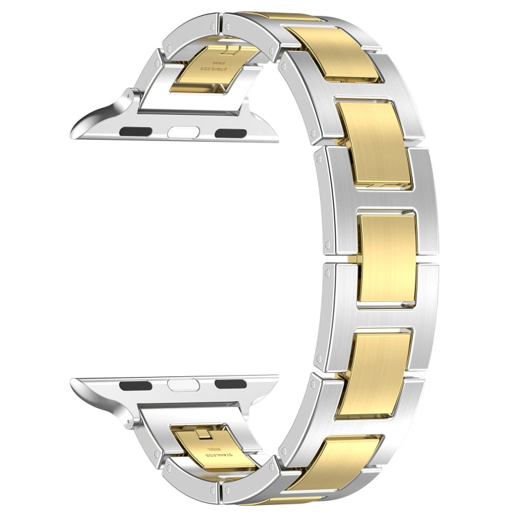 For Apple Watch Series 4 40mm H Slim Stainless Steel Watch Band(Silver Gold) by bashfashion