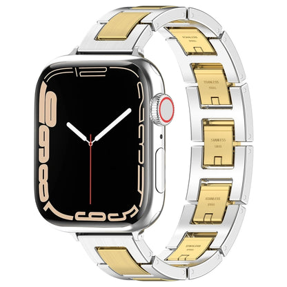 For Apple Watch Series 2 38mm H Slim Stainless Steel Watch Band(Silver Gold) by bashfashion