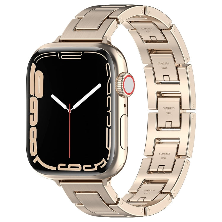 For Apple Watch 42mm H Slim Stainless Steel Watch Band(Starlight) by bashfashion