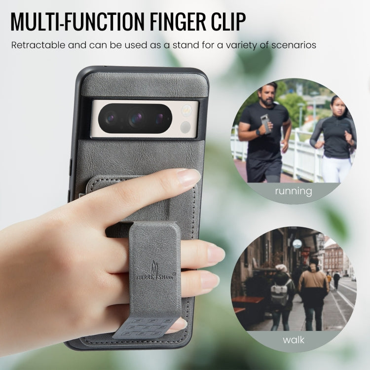 For Google Pixel 8a Fierre Shann Oil Wax Cow Leather Card Holder Back Phone Case(Grey) by FIERRE SHANN