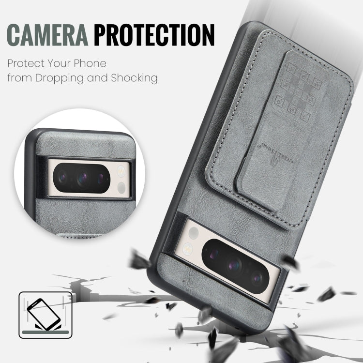 For Google Pixel 8a Fierre Shann Oil Wax Cow Leather Card Holder Back Phone Case(Grey) by FIERRE SHANN