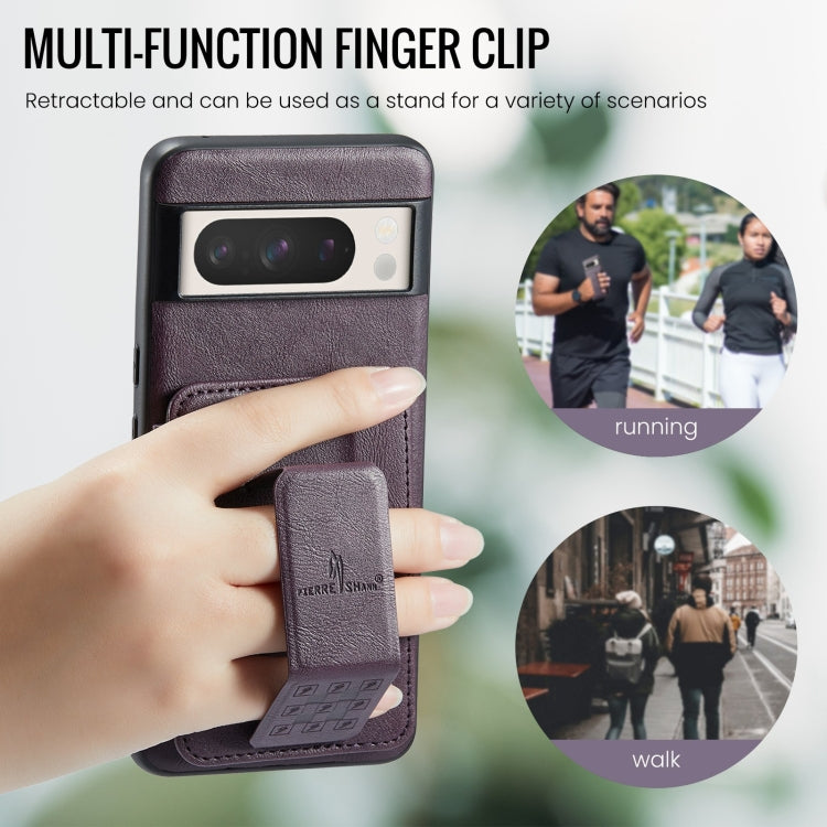 For Google Pixel 8a Fierre Shann Oil Wax Cow Leather Card Holder Back Phone Case(Purple) by FIERRE SHANN