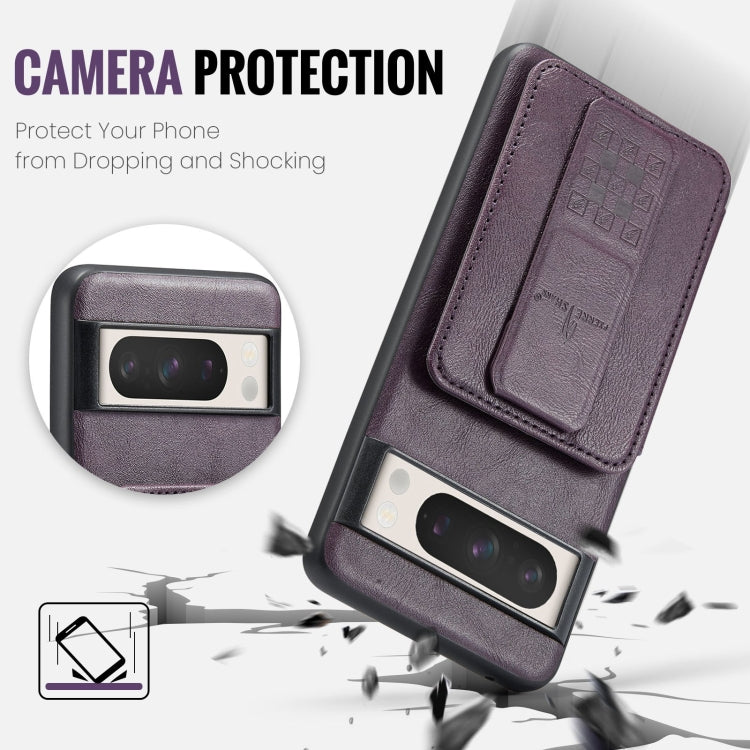 For Google Pixel 8a Fierre Shann Oil Wax Cow Leather Card Holder Back Phone Case(Purple) by FIERRE SHANN