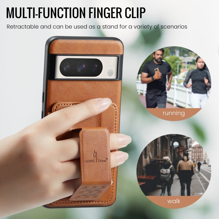 For Google Pixel 8a Fierre Shann Oil Wax Cow Leather Card Holder Back Phone Case(Brown) by FIERRE SHANN