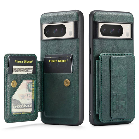 For Google Pixel 8 Pro Fierre Shann Oil Wax Cow Leather Card Holder Back Phone Case(Green) by FIERRE SHANN