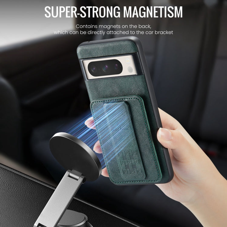 For Google Pixel 8 Pro Fierre Shann Oil Wax Cow Leather Card Holder Back Phone Case(Green) by FIERRE SHANN