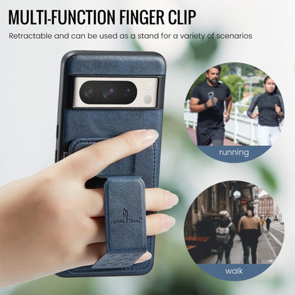 For Google Pixel 8 Pro Fierre Shann Oil Wax Cow Leather Card Holder Back Phone Case(Blue) by FIERRE SHANN