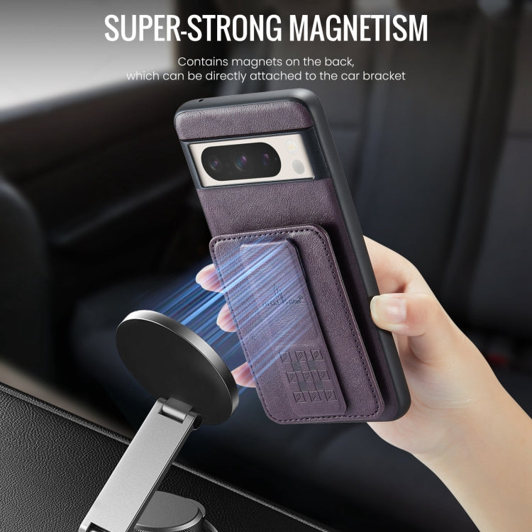 For Google Pixel 8 Pro Fierre Shann Oil Wax Cow Leather Card Holder Back Phone Case(Purple) by FIERRE SHANN