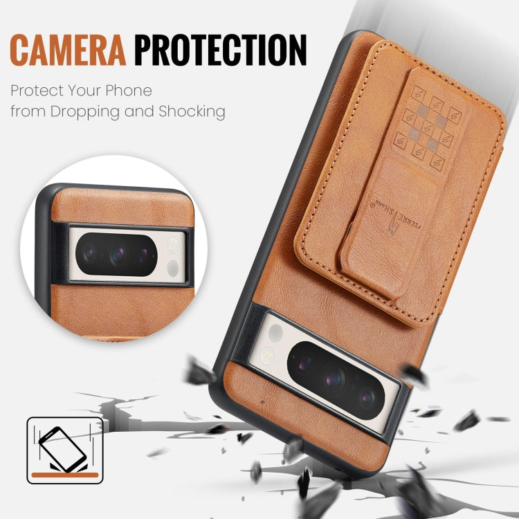 For Google Pixel 8 Pro Fierre Shann Oil Wax Cow Leather Card Holder Back Phone Case(Brown) by FIERRE SHANN