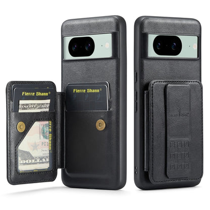For Google Pixel 7a Fierre Shann Oil Wax Cow Leather Card Holder Back Phone Case(Black) by FIERRE SHANN