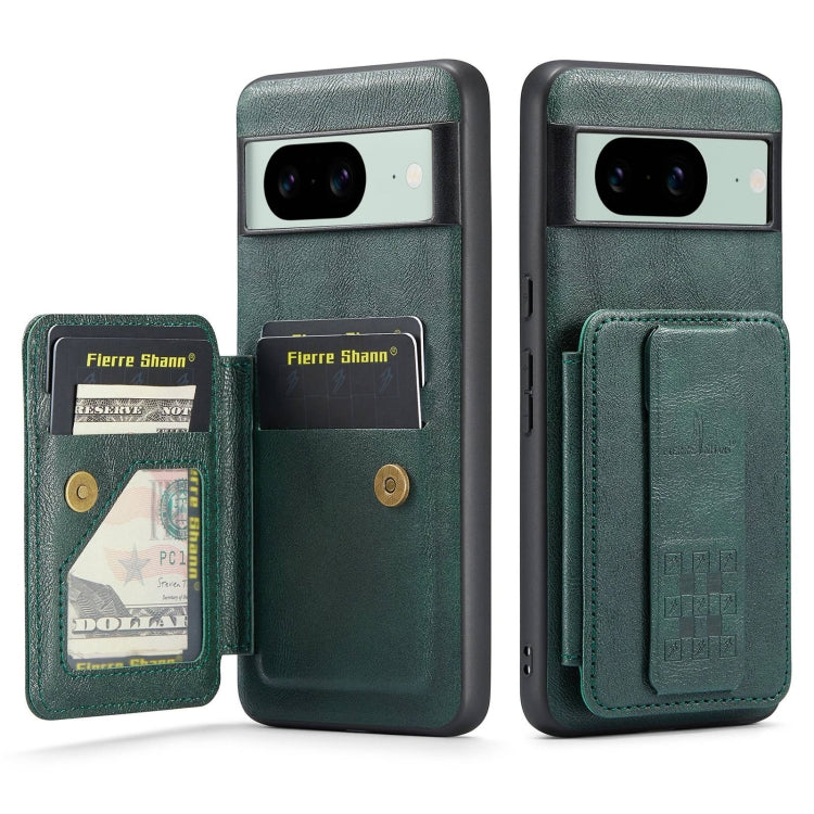 For Google Pixel 7a Fierre Shann Oil Wax Cow Leather Card Holder Back Phone Case(Green) by FIERRE SHANN
