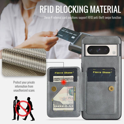 For Google Pixel 7a Fierre Shann Oil Wax Cow Leather Card Holder Back Phone Case(Grey) by FIERRE SHANN
