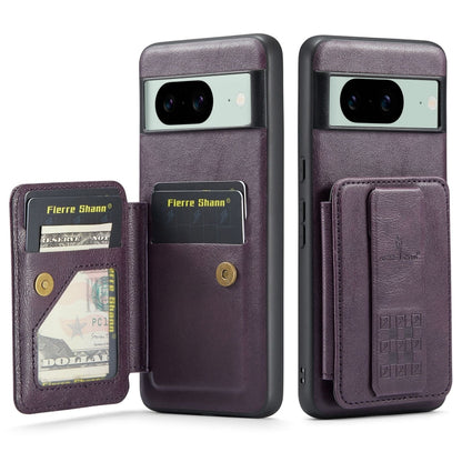 For Google Pixel 7a Fierre Shann Oil Wax Cow Leather Card Holder Back Phone Case(Purple) by FIERRE SHANN