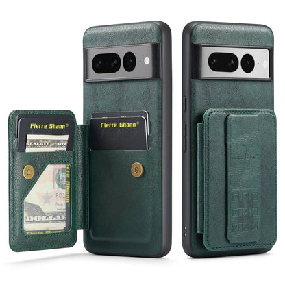 For Google Pixel 7 Pro Fierre Shann Oil Wax Cow Leather Card Holder Back Phone Case(Green) by FIERRE SHANN