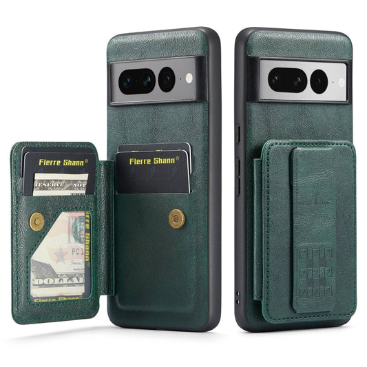For Google Pixel 7 Pro Fierre Shann Oil Wax Cow Leather Card Holder Back Phone Case(Green) by FIERRE SHANN