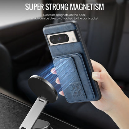 For Google Pixel 7 Pro Fierre Shann Oil Wax Cow Leather Card Holder Back Phone Case(Blue) by FIERRE SHANN