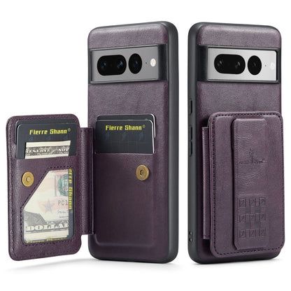 For Google Pixel 7 Pro Fierre Shann Oil Wax Cow Leather Card Holder Back Phone Case(Purple) by FIERRE SHANN
