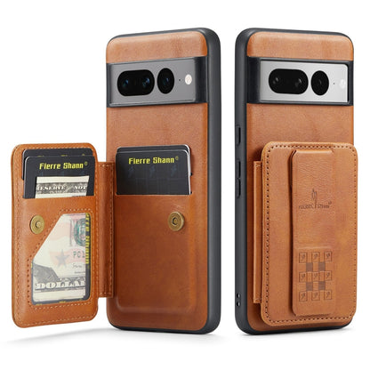 For Google Pixel 7 Pro Fierre Shann Oil Wax Cow Leather Card Holder Back Phone Case(Brown) by FIERRE SHANN