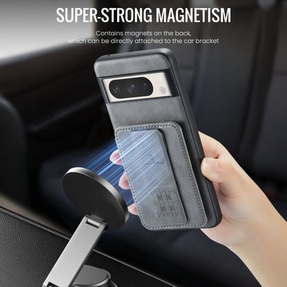 For Google Pixel 7 Fierre Shann Oil Wax Cow Leather Card Holder Back Phone Case(Grey) by FIERRE SHANN