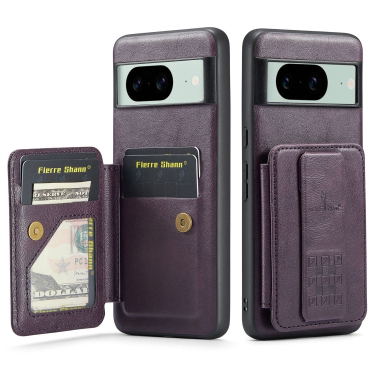 For Google Pixel 7 Fierre Shann Oil Wax Cow Leather Card Holder Back Phone Case(Purple) by FIERRE SHANN