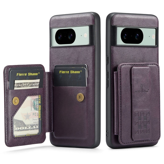 For Google Pixel 7 Fierre Shann Oil Wax Cow Leather Card Holder Back Phone Case(Purple) by FIERRE SHANN