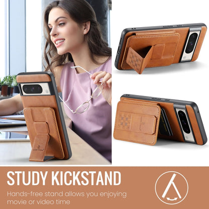 For Google Pixel 7 Fierre Shann Oil Wax Cow Leather Card Holder Back Phone Case(Brown) by FIERRE SHANN