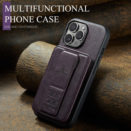 For iPhone 15 Pro Max Fierre Shann Oil Wax Cow Leather Card Holder Back Phone Case(Purple) by FIERRE SHANN